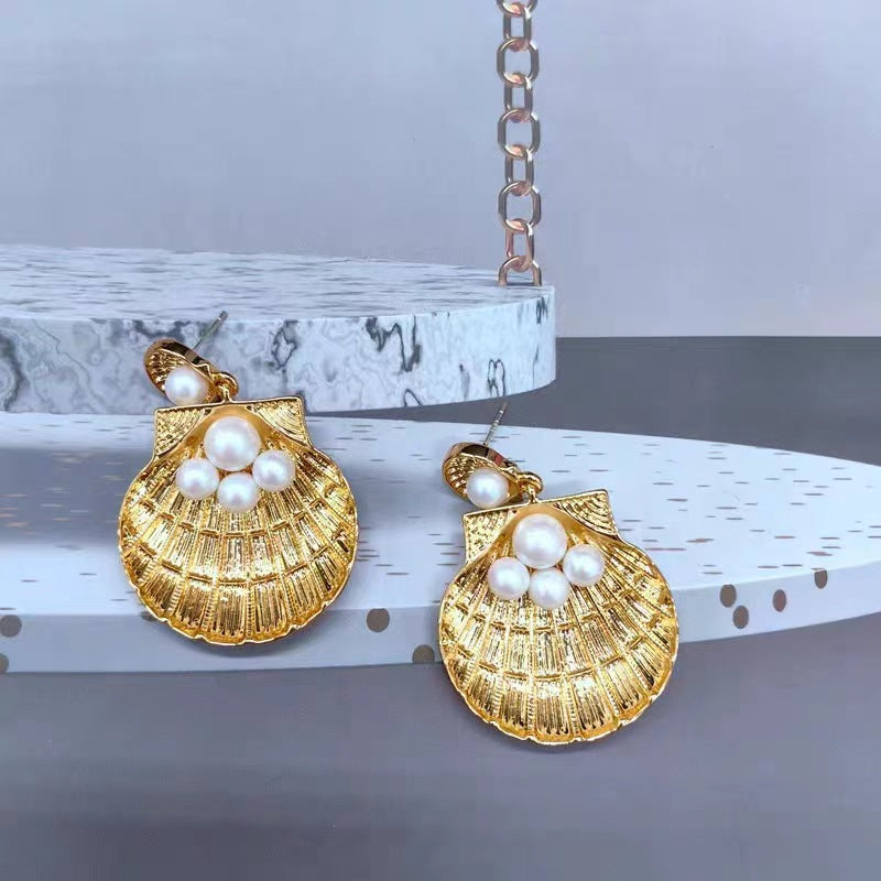 Golden Gulf Shell Drop Earrings