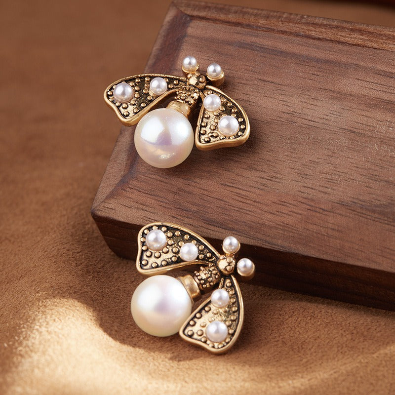 Golden Honeybee Pearl Earrings