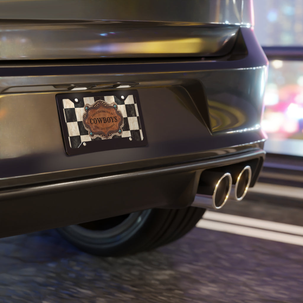 Personalized Front License Plate, Custom License Plate, Checkered Cowboy Vanity Plate, Cute Car Accessories