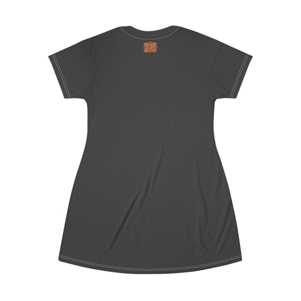 Boho Western Dress for Women, Graphic T Shirt Dress - Charcoal Cowboys