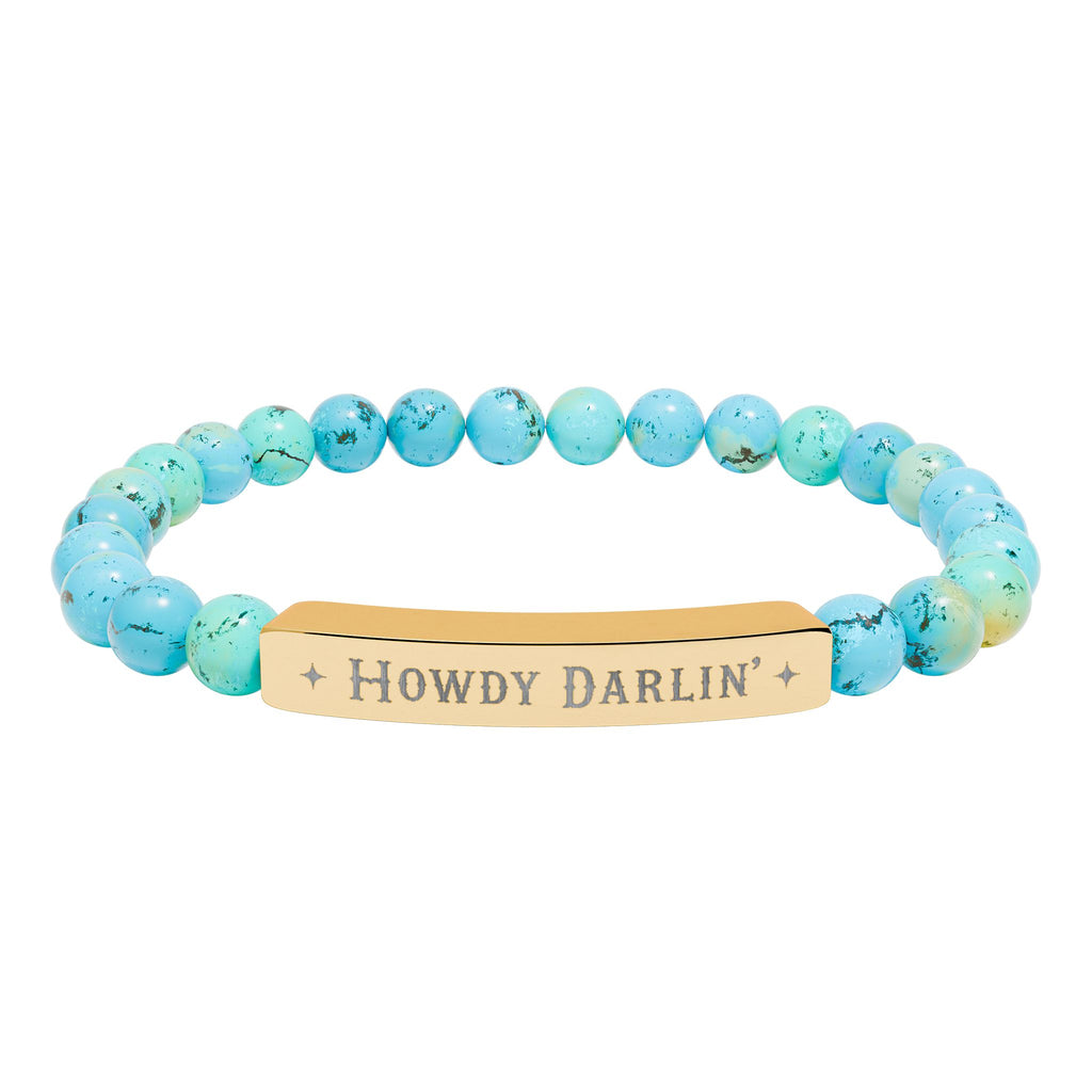 Turquoise Engraved Bracelet: HOWDY DARLIN' Natural Stone Stretch Bar