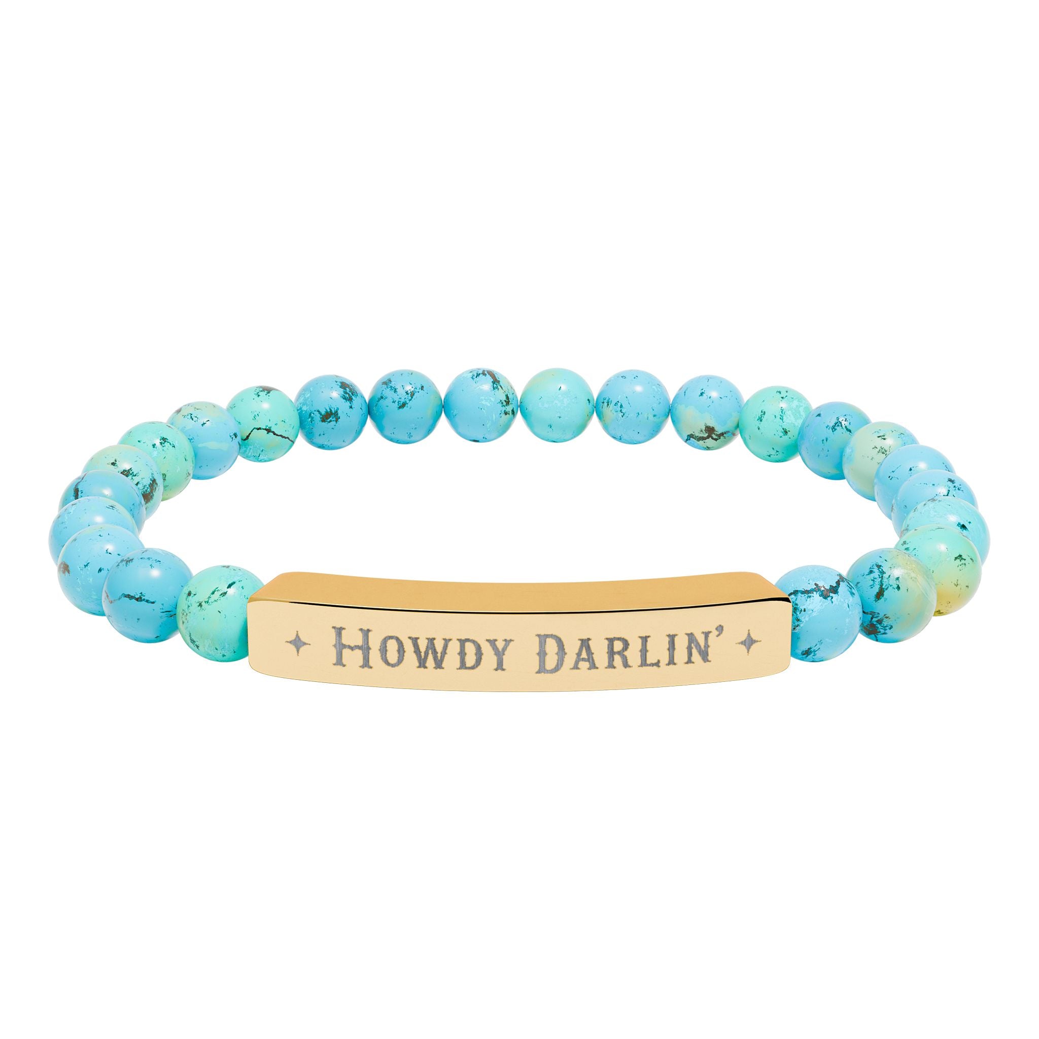 Turquoise Engraved Bracelet: HOWDY DARLIN' Natural Stone Stretch Bar