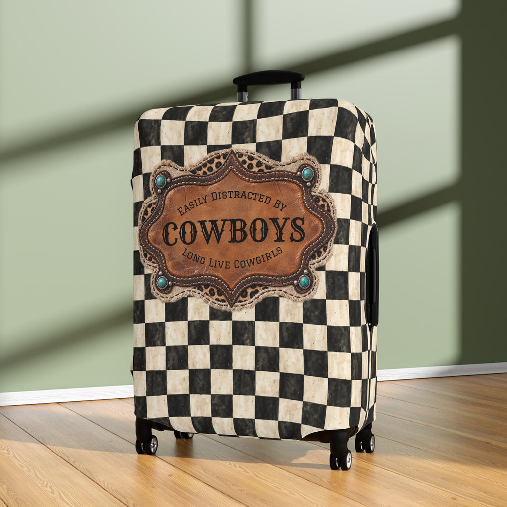 Luggage Cover, Personalized Gift for Her, Checkered Cowgirl Custom Name