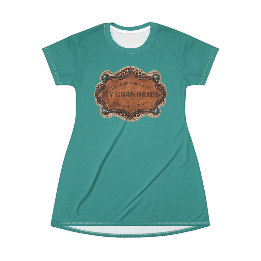 Boho Western Dress for Women, Graphic T Shirt Dress - Turquoise My Grandkids