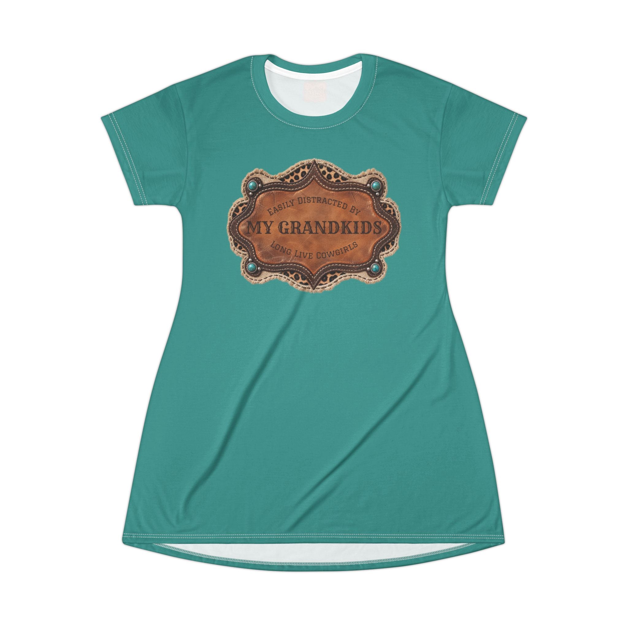 Boho Western Dress for Women, Graphic T Shirt Dress - Turquoise My Grandkids