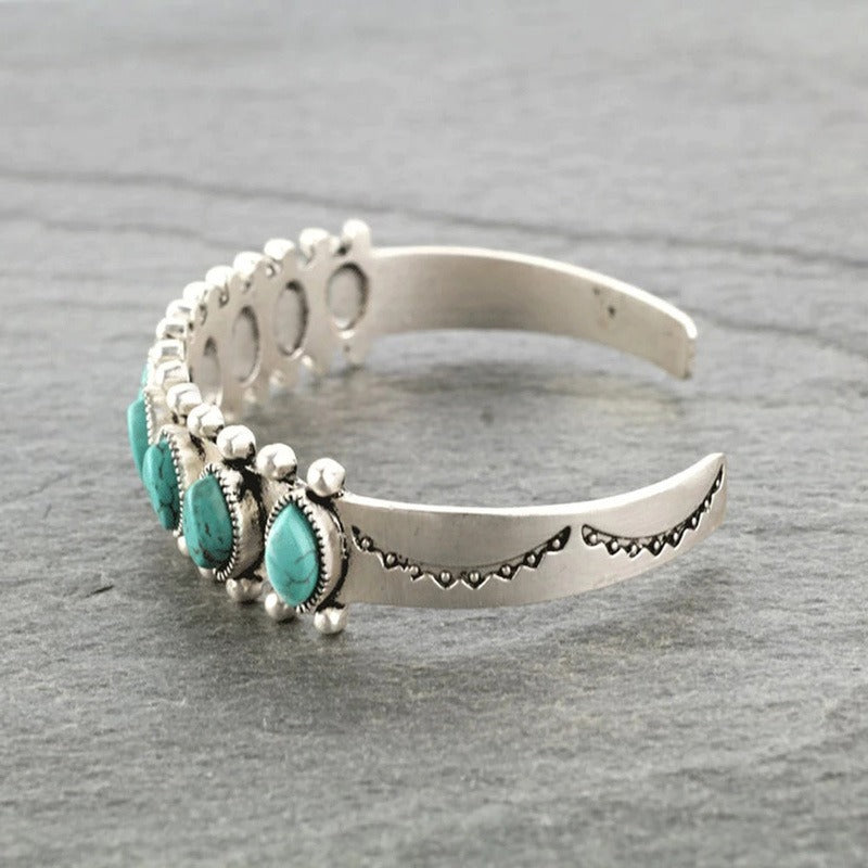 Turquoise-look western cuff bracelet with silver-tone detail for cowgirl outfits