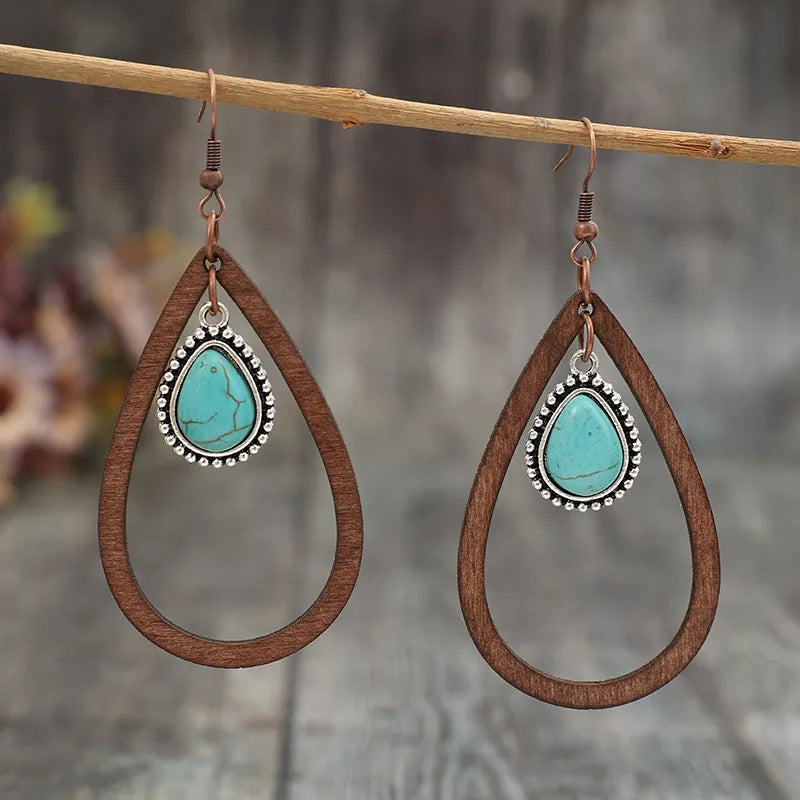 Mesa Wood & Turquoise-Color Teardrop Earrings