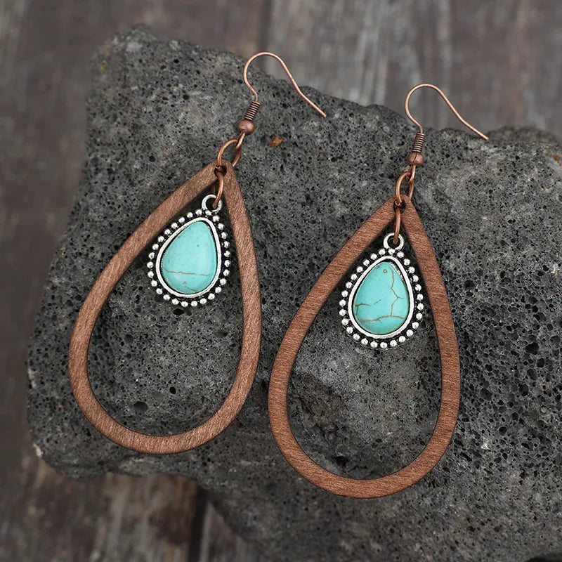 Mesa Wood & Turquoise-Color Teardrop Earrings