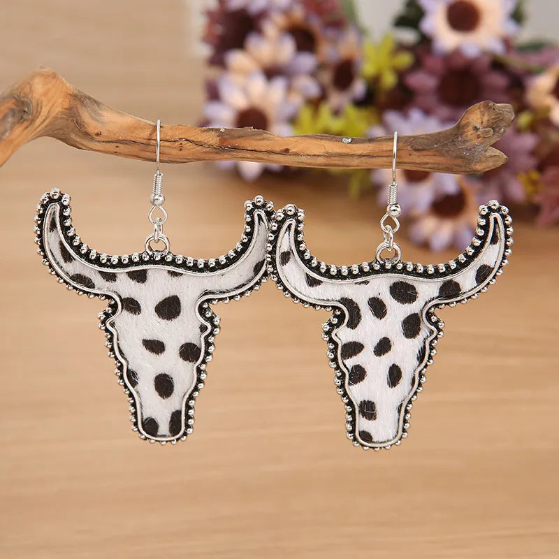 Leopard print longhorn statement earrings for western cowgirl outfits