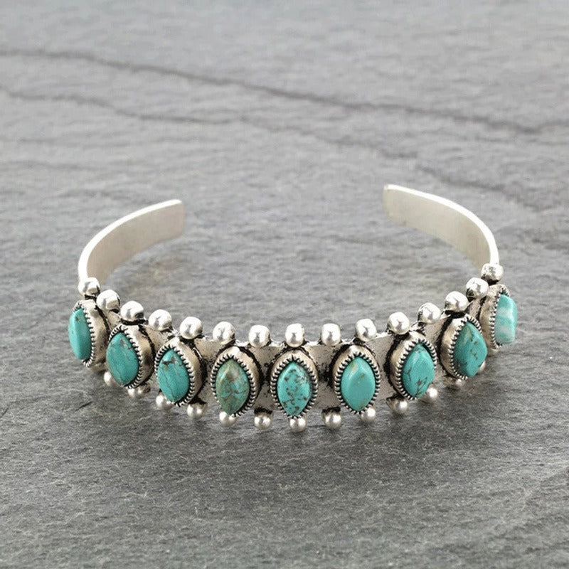 Turquoise-look western cuff bracelet with silver-tone detail for cowgirl outfits