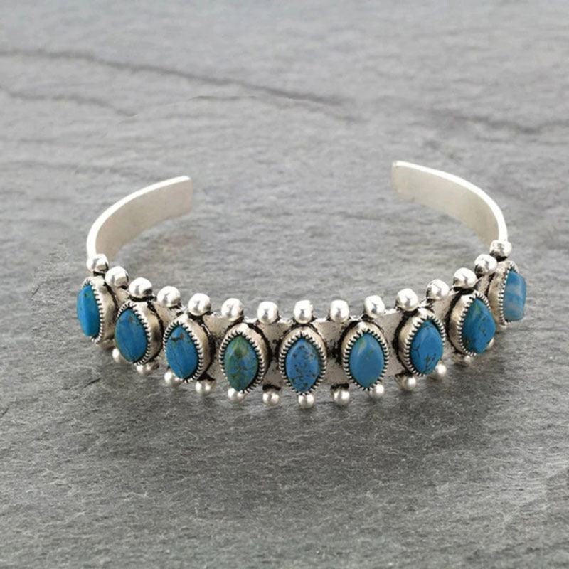 Turquoise-look western cuff bracelet with silver-tone detail for cowgirl outfits