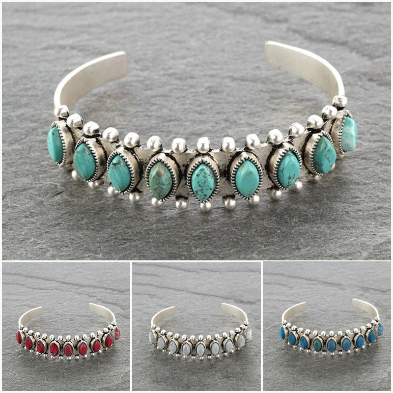 Turquoise-look western cuff bracelet with silver-tone detail for cowgirl outfits