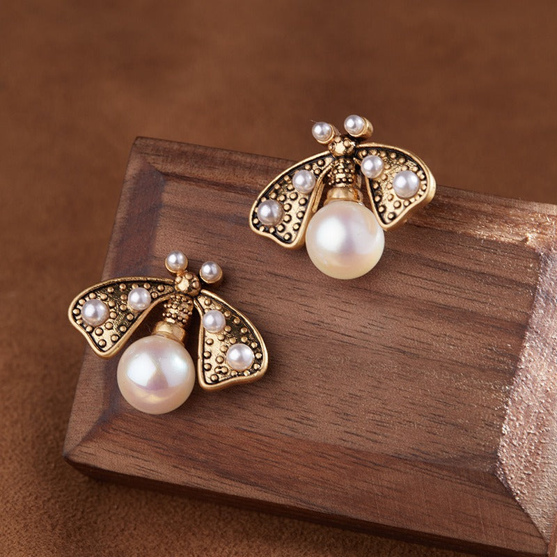 Golden Honeybee Pearl Earrings