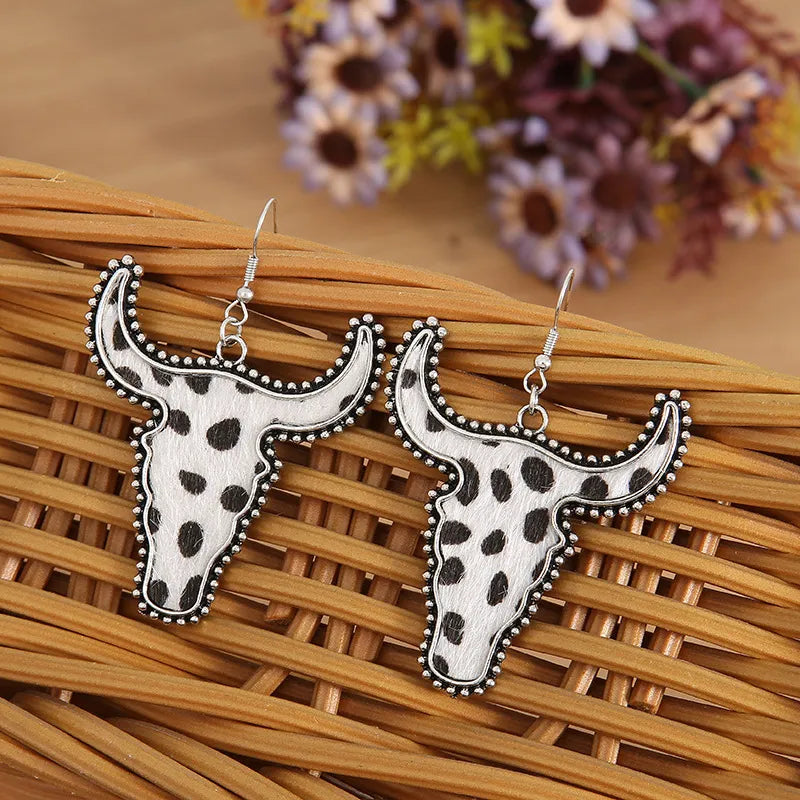 Leopard print longhorn statement earrings for western cowgirl outfits