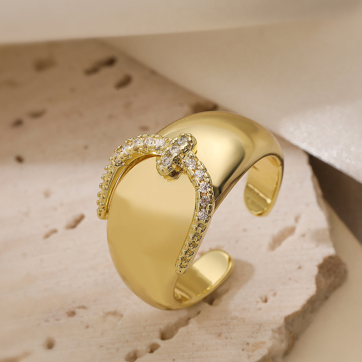 Golden Loop Clear-Accent Cuff Ring