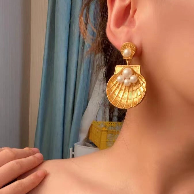 Golden Gulf Shell Drop Earrings