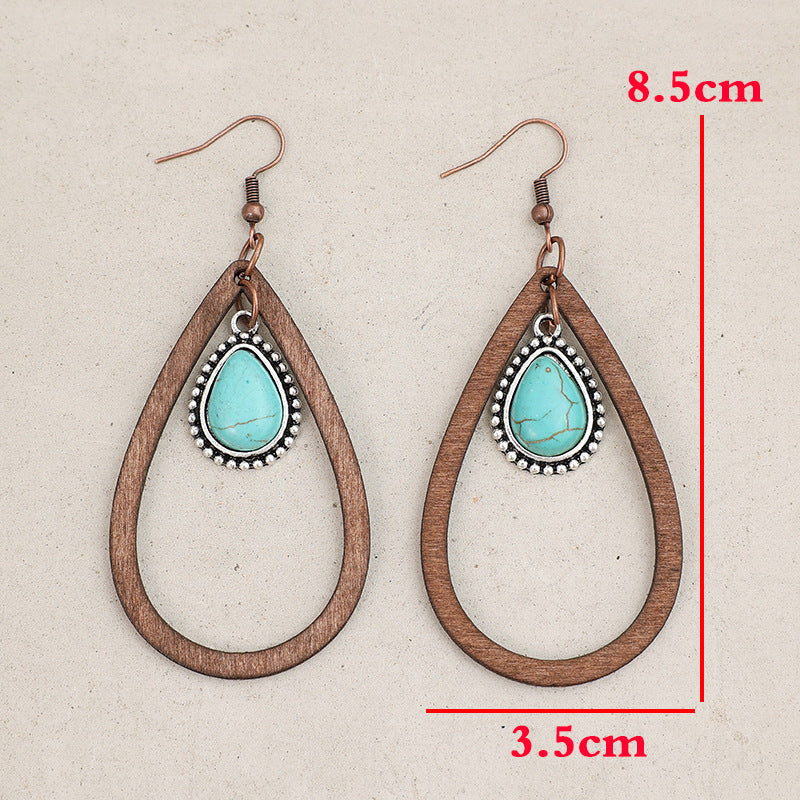 Mesa Wood & Turquoise-Color Teardrop Earrings