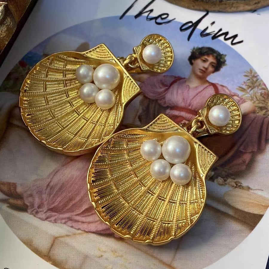 Golden Gulf Shell Drop Earrings