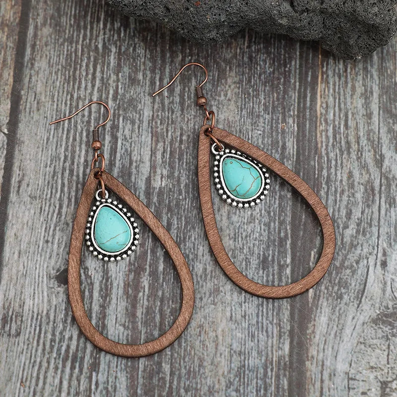 Mesa Wood & Turquoise-Color Teardrop Earrings