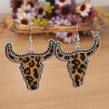 Leopard print longhorn statement earrings for western cowgirl outfits