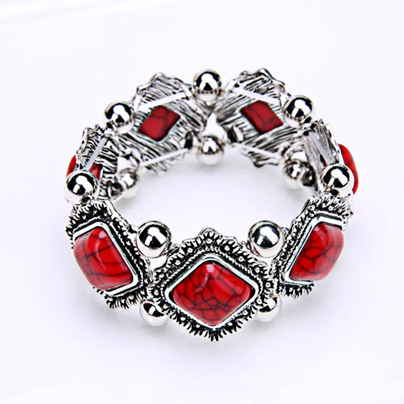 Multicolor stone-look elastic bracelet for coastal cowgirl jewelry stacks
