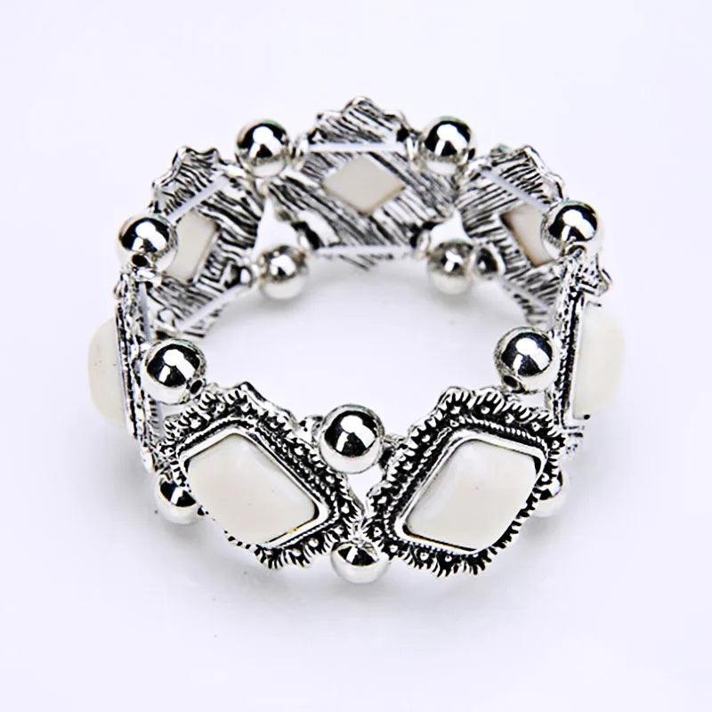 Multicolor stone-look elastic bracelet for coastal cowgirl jewelry stacks