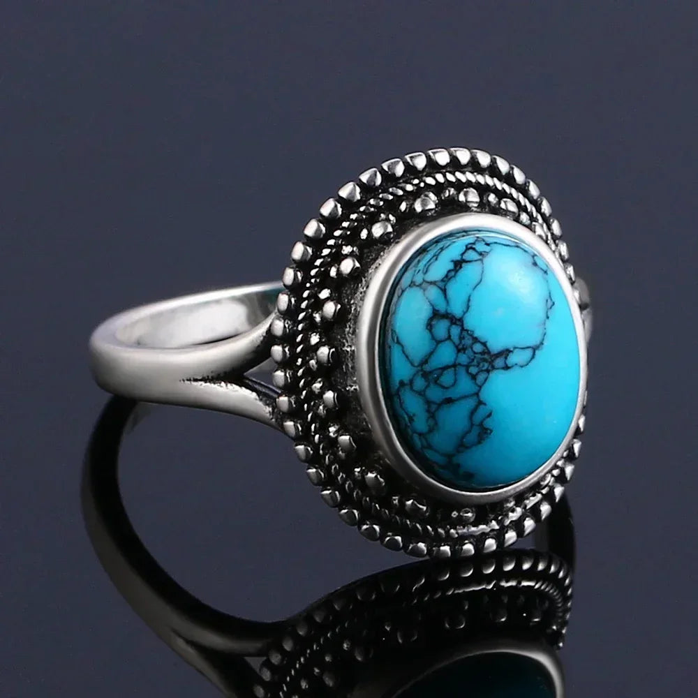 Turquoise-look western statement ring with silver-tone detail for cowgirl jewelry stacks