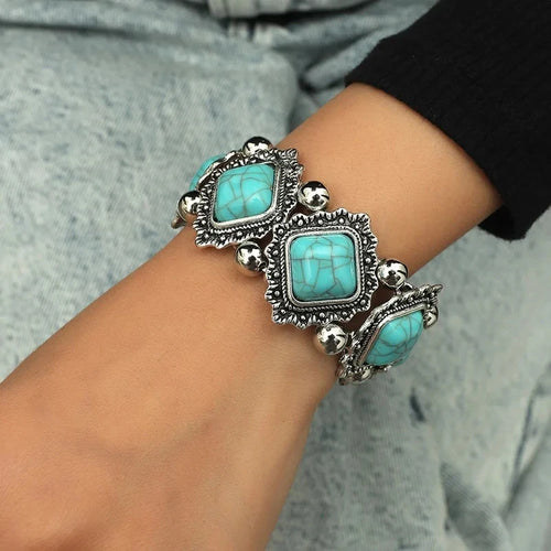Multicolor stone-look elastic bracelet for coastal cowgirl jewelry stacks