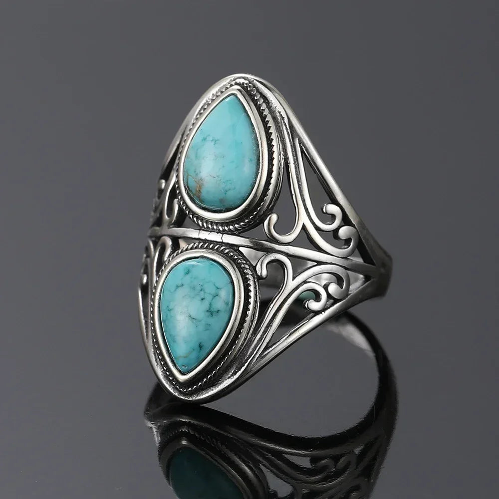 Turquoise-look western statement ring with silver-tone detail for cowgirl jewelry stacks