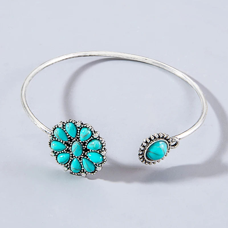 Turquoise-look flower cuff bracelet for western coastal cowgirl jewelry stacks