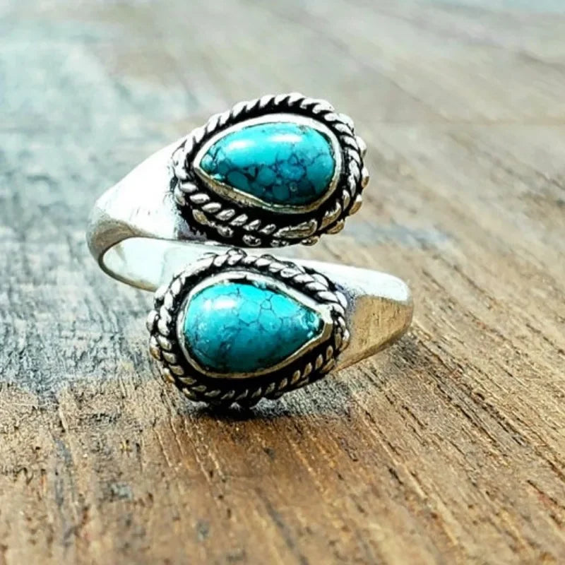 Turquoise-look adjustable statement ring for western coastal cowgirl jewelry stacks