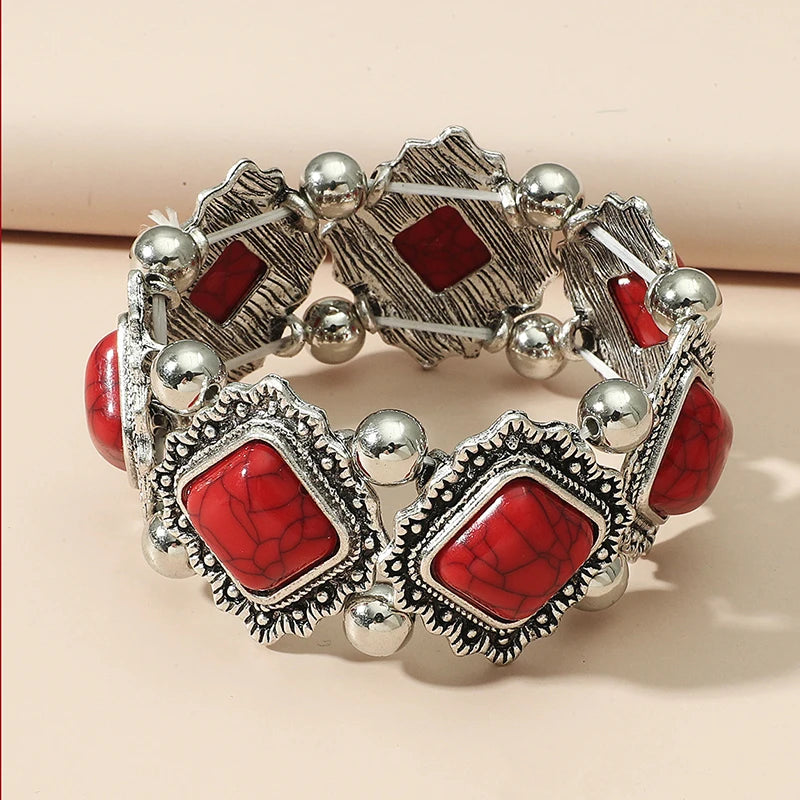 Multicolor stone-look elastic bracelet for coastal cowgirl jewelry stacks