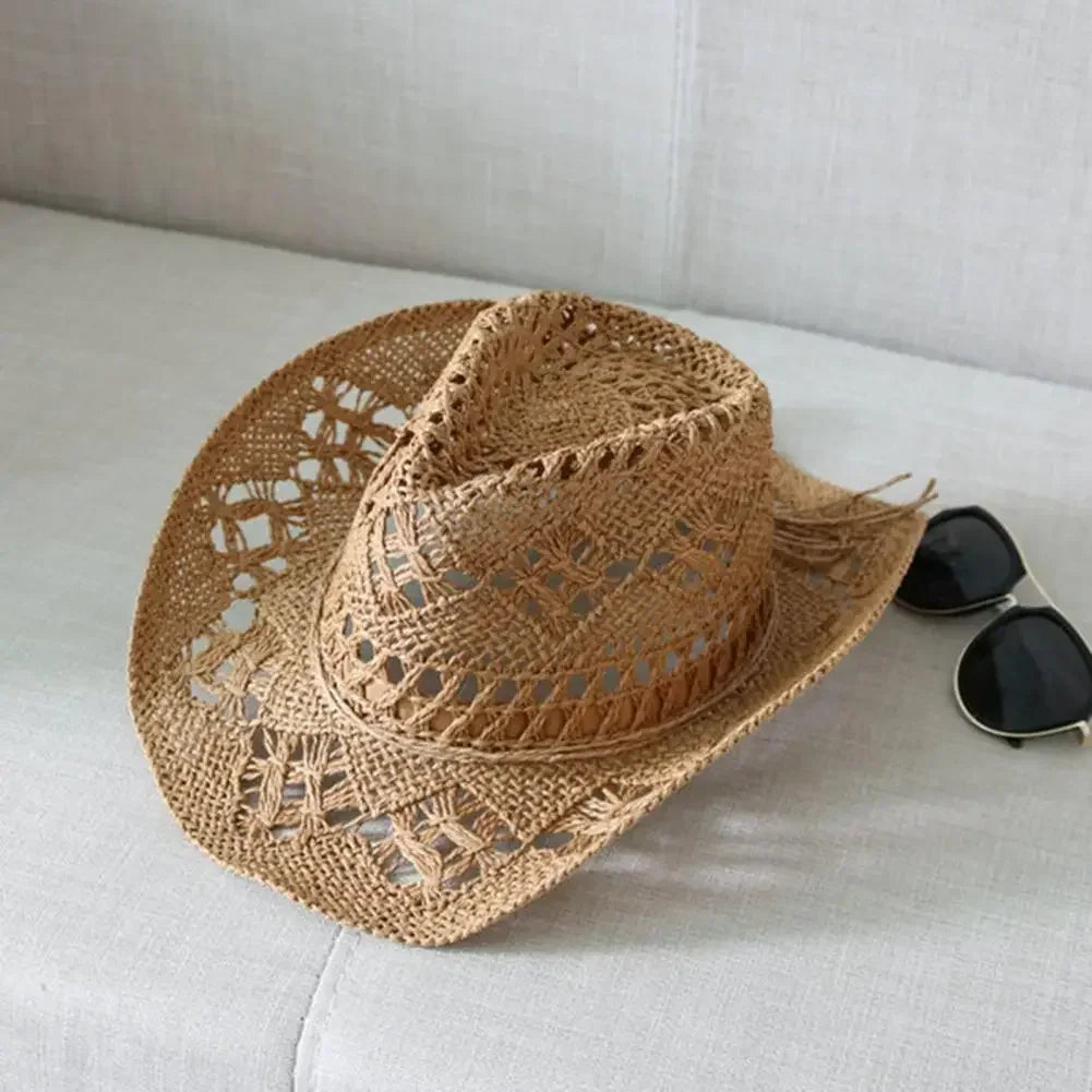 Straw western cowgirl hat for coastal cowgirl beach-to-bonfire outfits