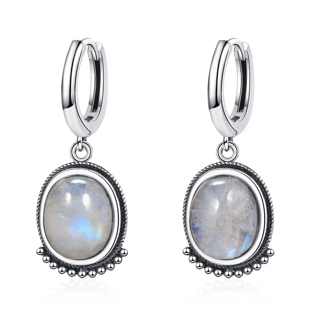 Blue stone-look hoop drop earrings for western coastal cowgirl outfits