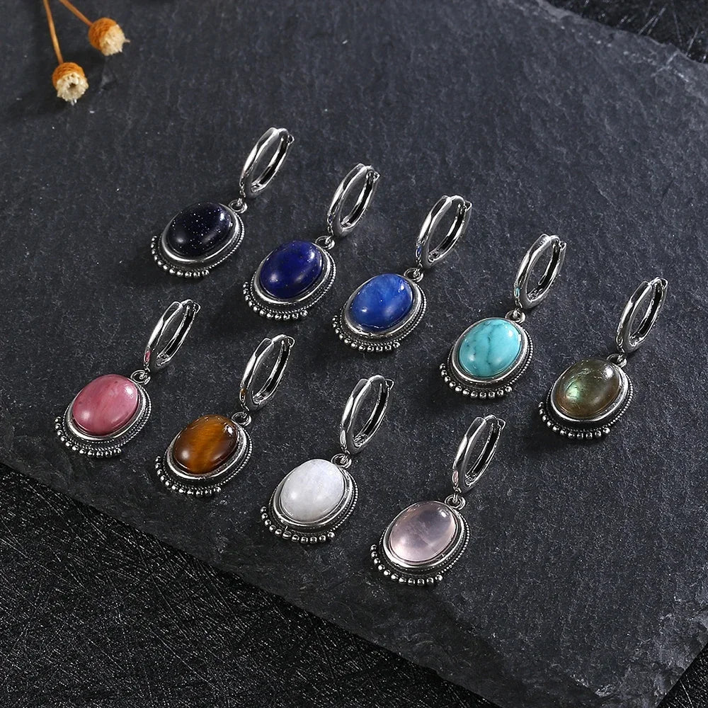 Blue stone-look hoop drop earrings for western coastal cowgirl outfits