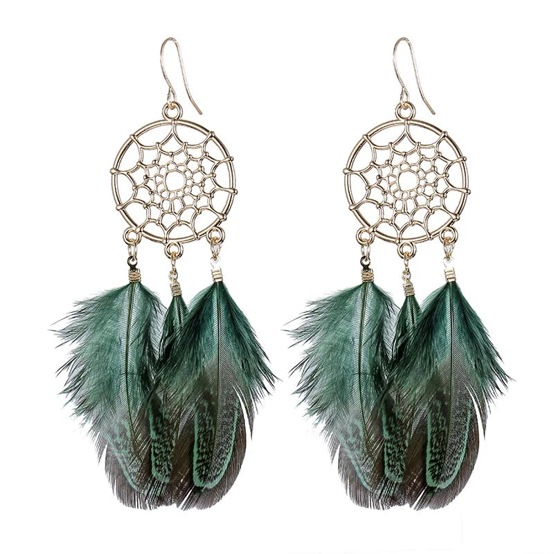 Feather dangle earrings styled for boho western coastal cowgirl outfits