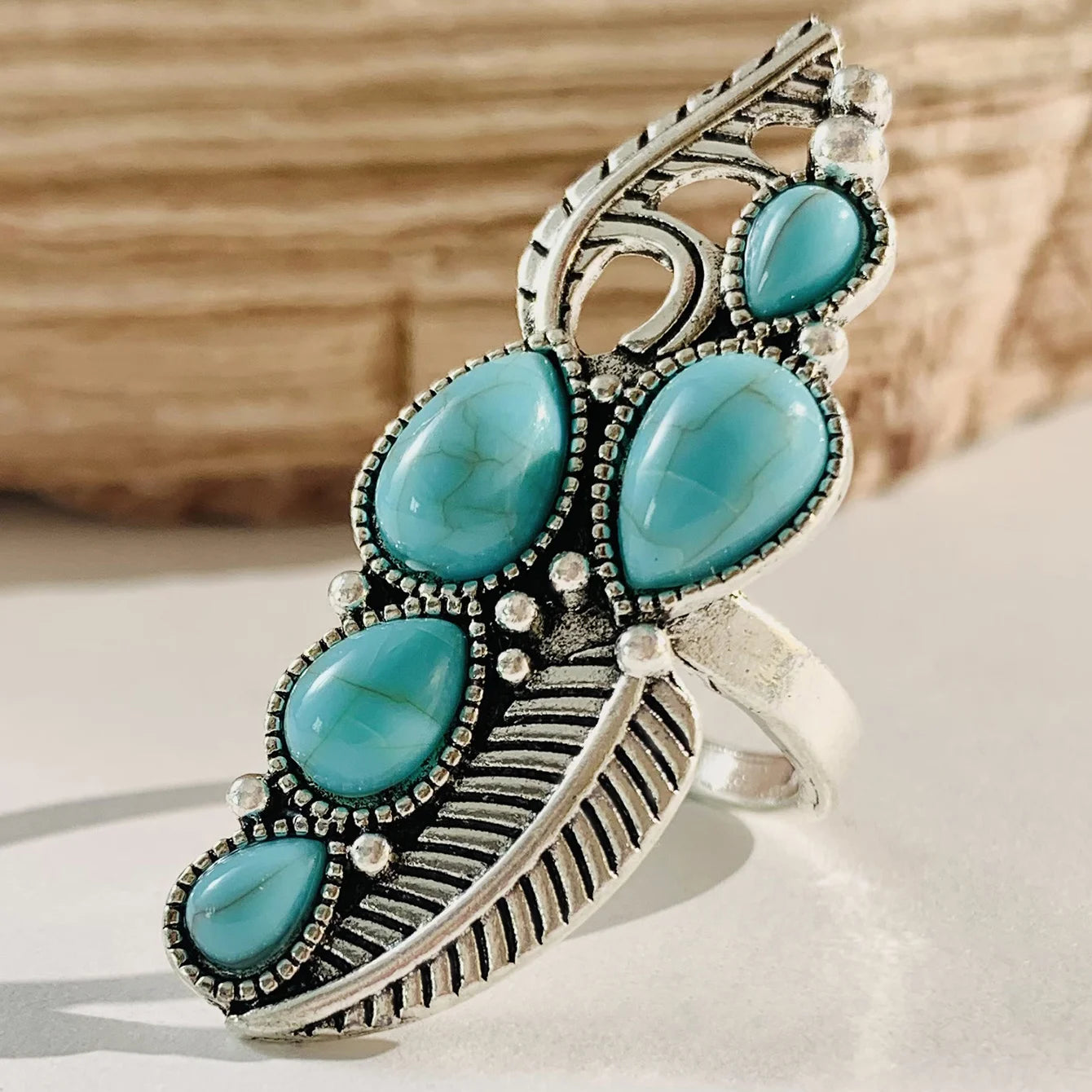 Turquoise-look western ring set for cowgirl stacking jewelry