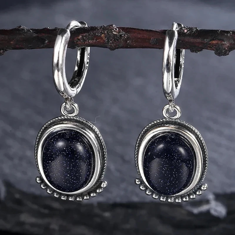 Blue stone-look hoop drop earrings for western coastal cowgirl outfits