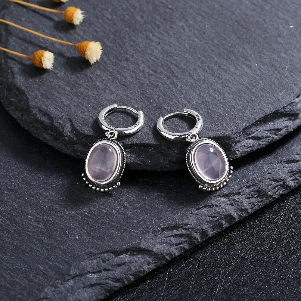 Blue stone-look hoop drop earrings for western coastal cowgirl outfits
