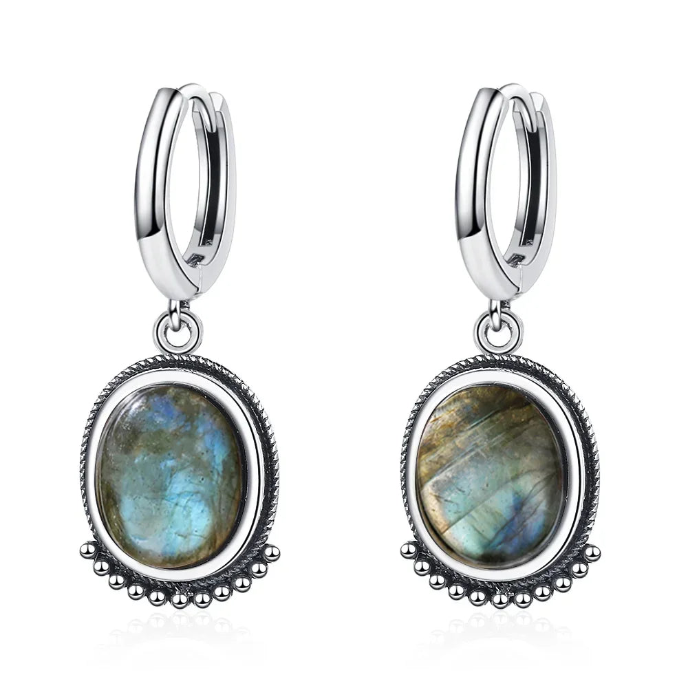 Blue stone-look hoop drop earrings for western coastal cowgirl outfits