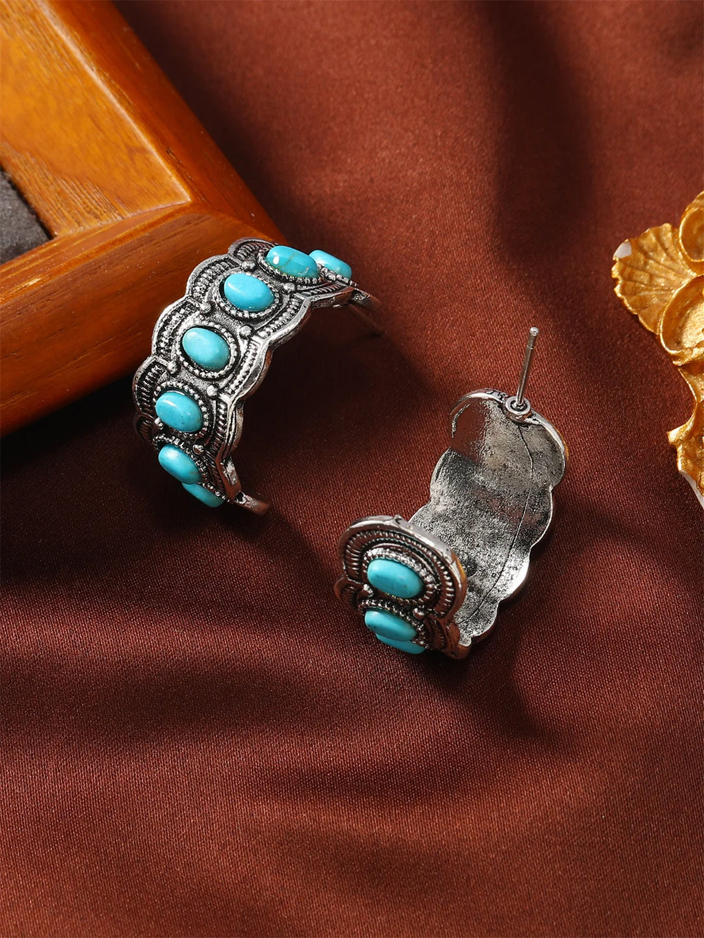 Turquoise-look C hoop earrings for western coastal cowgirl outfits