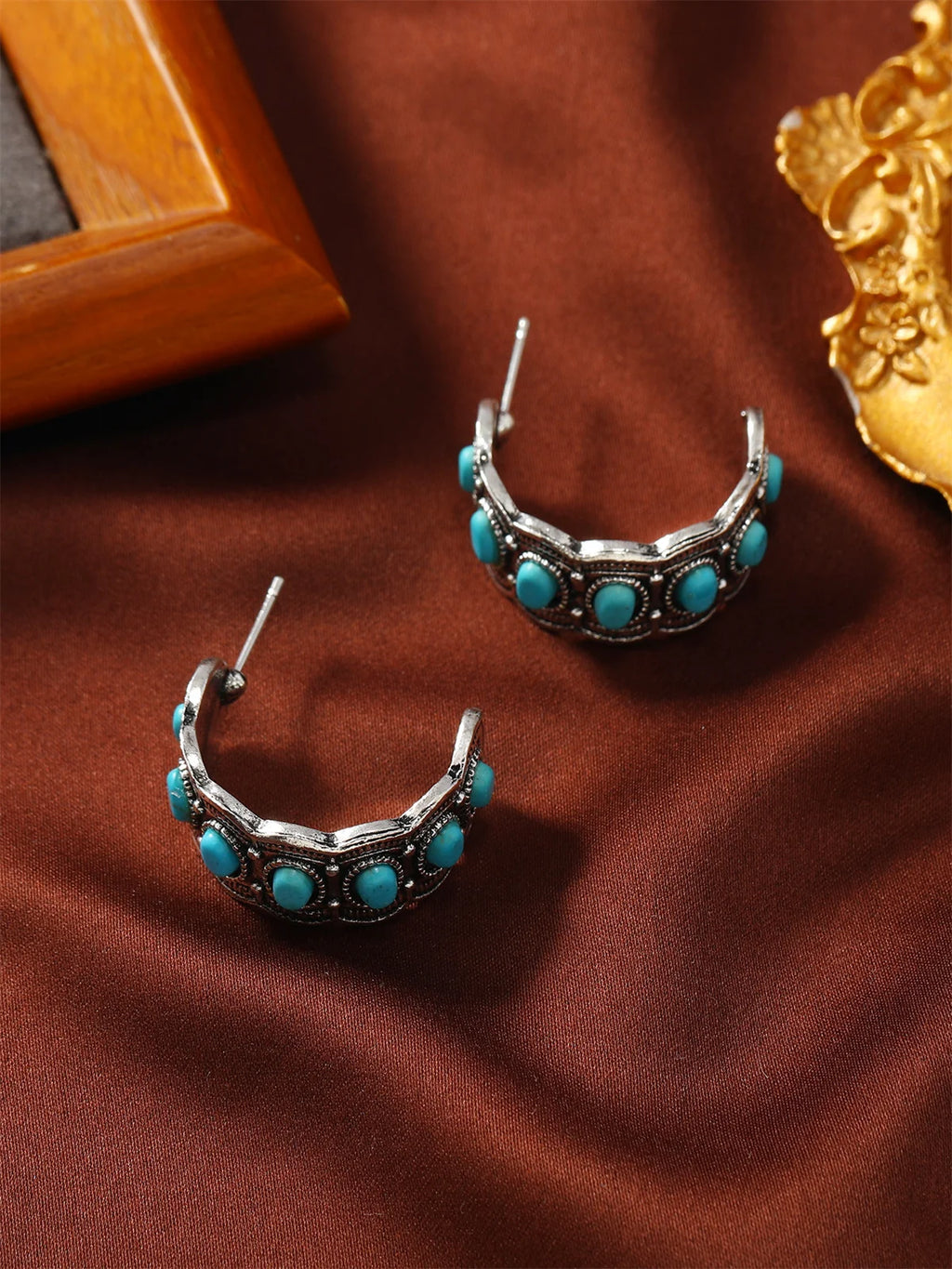 Turquoise-look C hoop earrings for western coastal cowgirl outfits