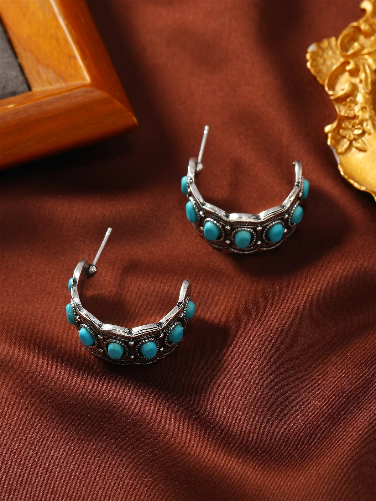 Turquoise-look C hoop earrings for western coastal cowgirl outfits