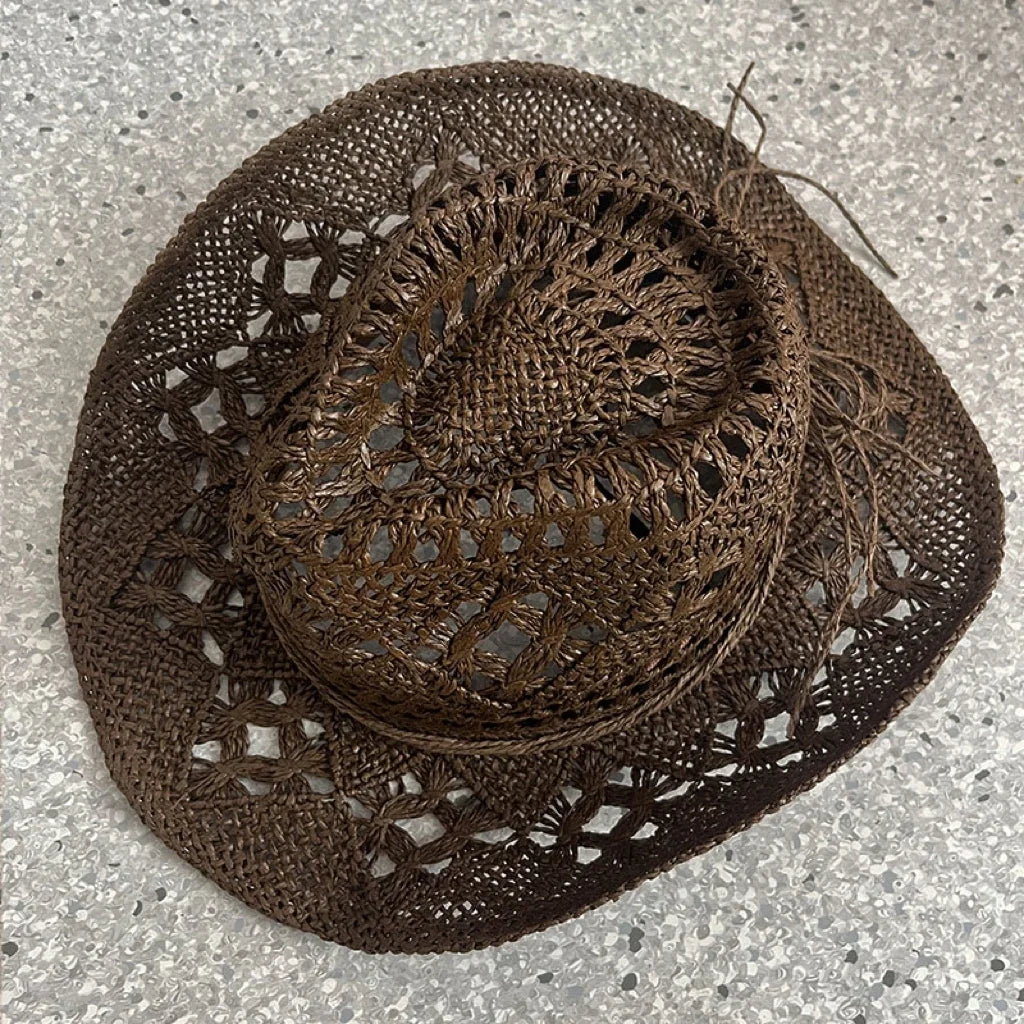 Straw western cowgirl hat for coastal cowgirl beach-to-bonfire outfits
