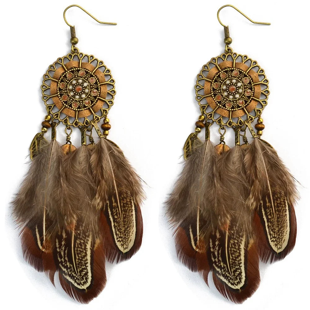 Feather tassel earrings for coastal cowgirl vacation and beach-to-bonfire outfits