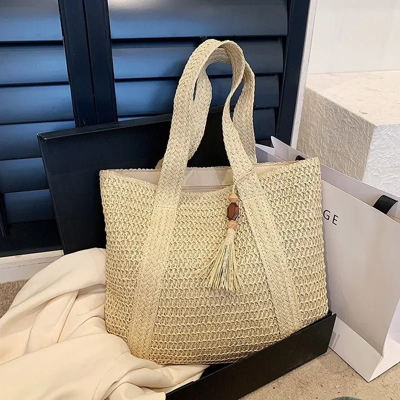 Straw woven tote bag for coastal cowgirl beach vacation outfits