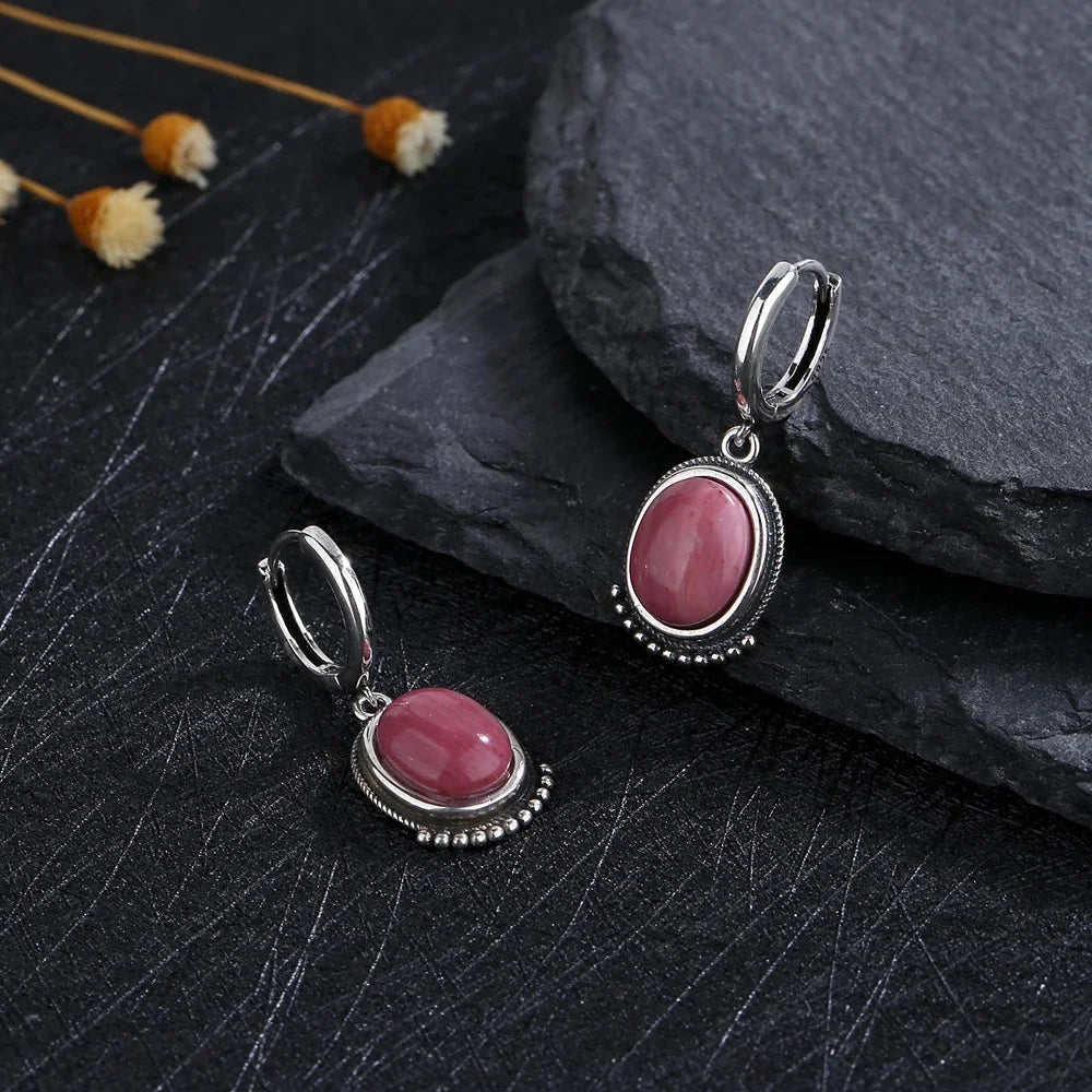 Blue stone-look hoop drop earrings for western coastal cowgirl outfits