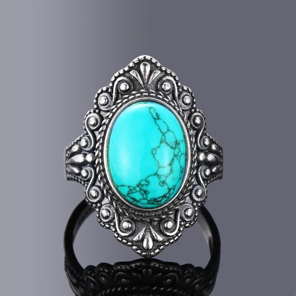 Turquoise-look western statement ring with silver-tone detail for cowgirl jewelry stacks
