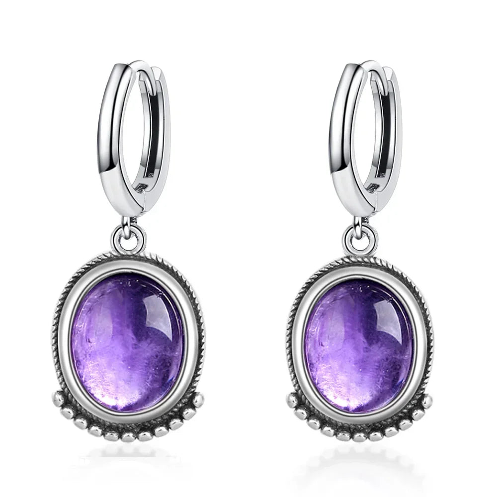 Blue stone-look hoop drop earrings for western coastal cowgirl outfits