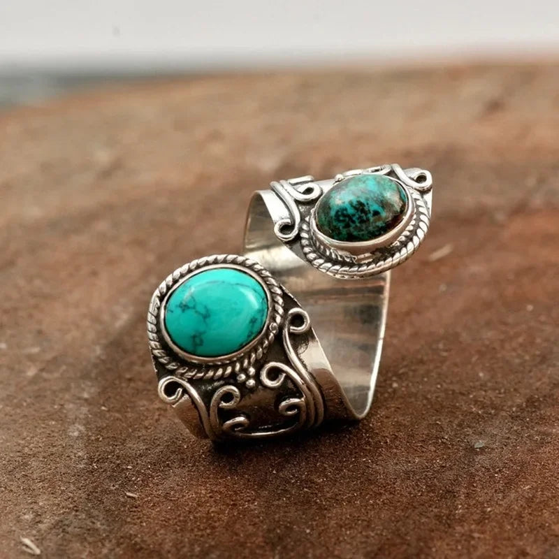 Turquoise-look adjustable statement ring for western coastal cowgirl jewelry stacks